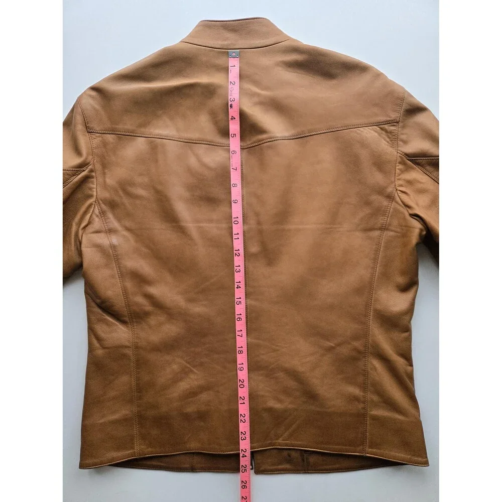 Vintage Italy-made atelier rust brown nappa leather café racer jacket - mens XL‎